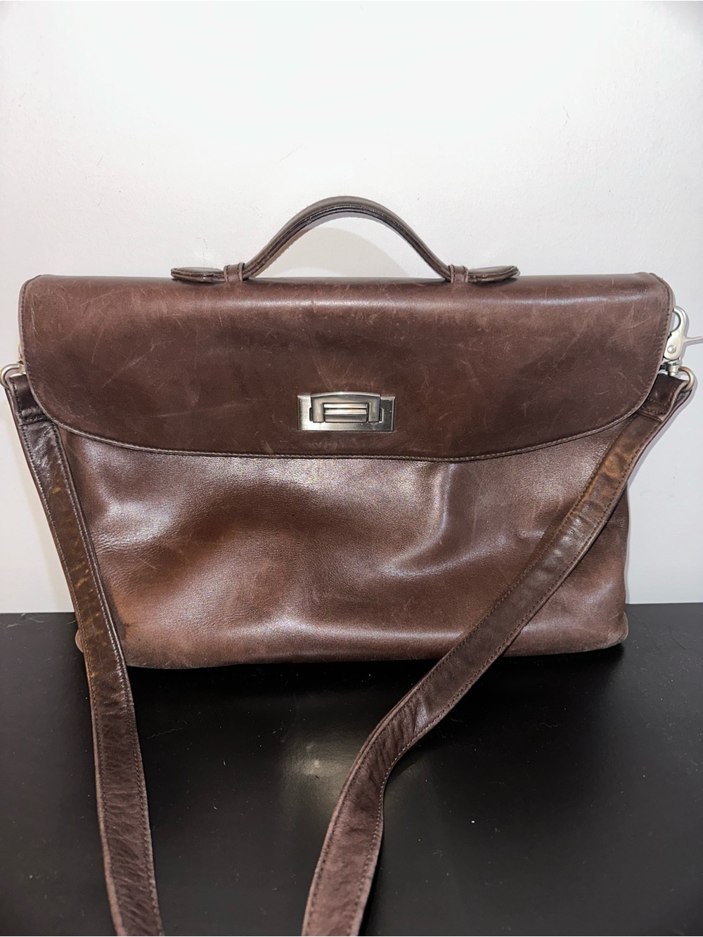 Vintage Tignanello Brown Leather Satchel with Shoulder Strap